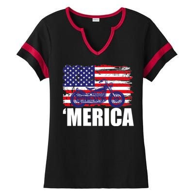 Merica USA Motorcycle  Ladies Halftime Notch Neck Tee