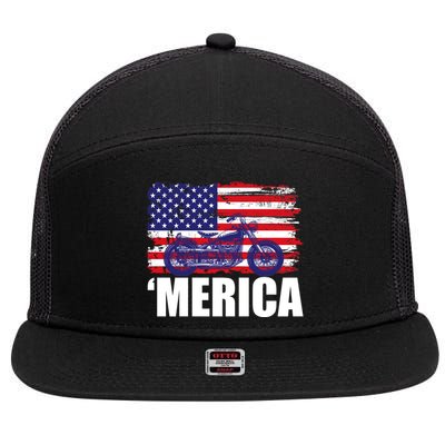 Merica USA Motorcycle  7 Panel Mesh Trucker Snapback Hat