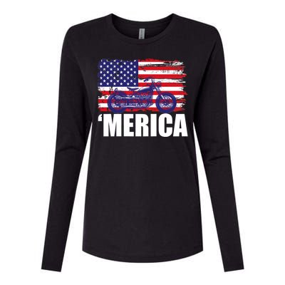 Merica USA Motorcycle  Womens Cotton Relaxed Long Sleeve T-Shirt