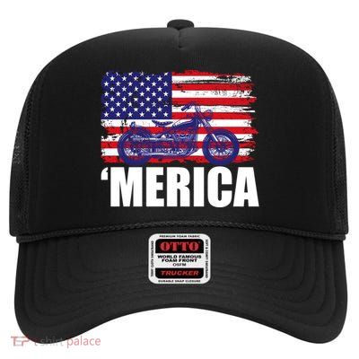 Merica USA Motorcycle  High Crown Mesh Back Trucker Hat