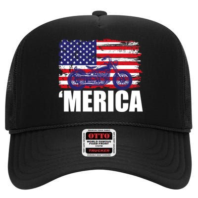 Merica USA Motorcycle  High Crown Mesh Back Trucker Hat