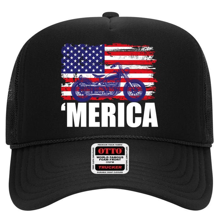 Merica USA Motorcycle  High Crown Mesh Back Trucker Hat