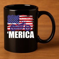 Merica USA Motorcycle  11oz C Handle Ceramic Mug