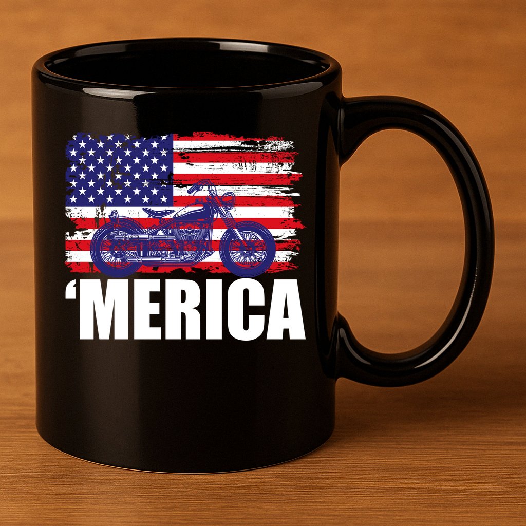 Merica USA Motorcycle  11oz C Handle Ceramic Mug