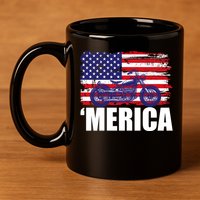 Merica USA Motorcycle  11oz C Handle Ceramic Mug