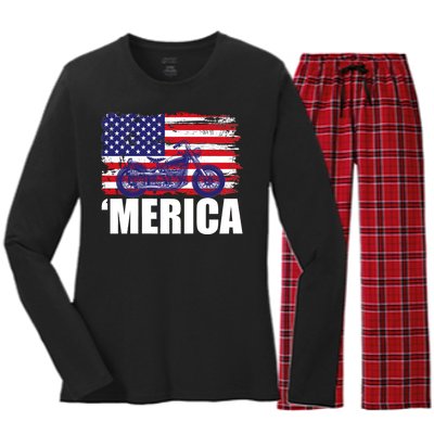 Merica USA Motorcycle  Women's Long Sleeve Flannel Pajama Set 