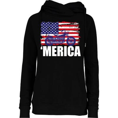 Merica USA Motorcycle  Womens Funnel Neck Pullover Hood