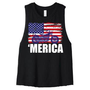 Merica USA Motorcycle  Women's Racerback Cropped Tank