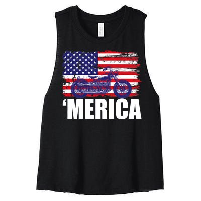 Merica USA Motorcycle  Women's Racerback Cropped Tank