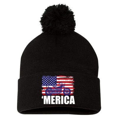 Merica USA Motorcycle  Pom Pom 12in Knit Beanie