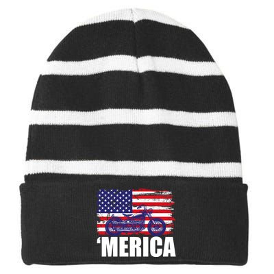 Merica USA Motorcycle  Striped Beanie with Solid Band