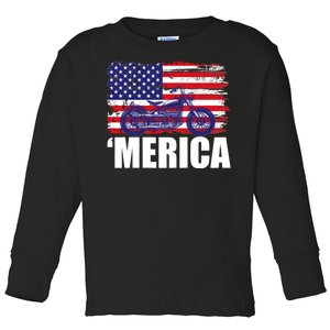 Merica USA Motorcycle  Toddler Long Sleeve Shirt