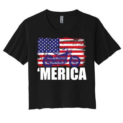 Merica USA Motorcycle  Women's Crop Top Tee