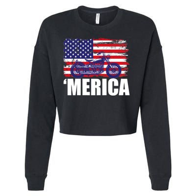 Merica USA Motorcycle  Cropped Pullover Crew