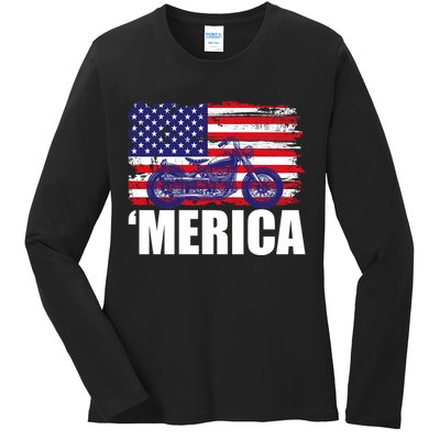 Merica USA Motorcycle  Ladies Long Sleeve Shirt