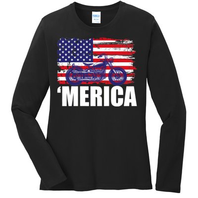 Merica USA Motorcycle  Ladies Long Sleeve Shirt