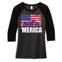 Merica USA Motorcycle  Women's Tri-Blend 3/4-Sleeve Raglan Shirt