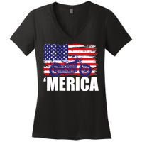 Merica USA Motorcycle  Women's V-Neck T-Shirt