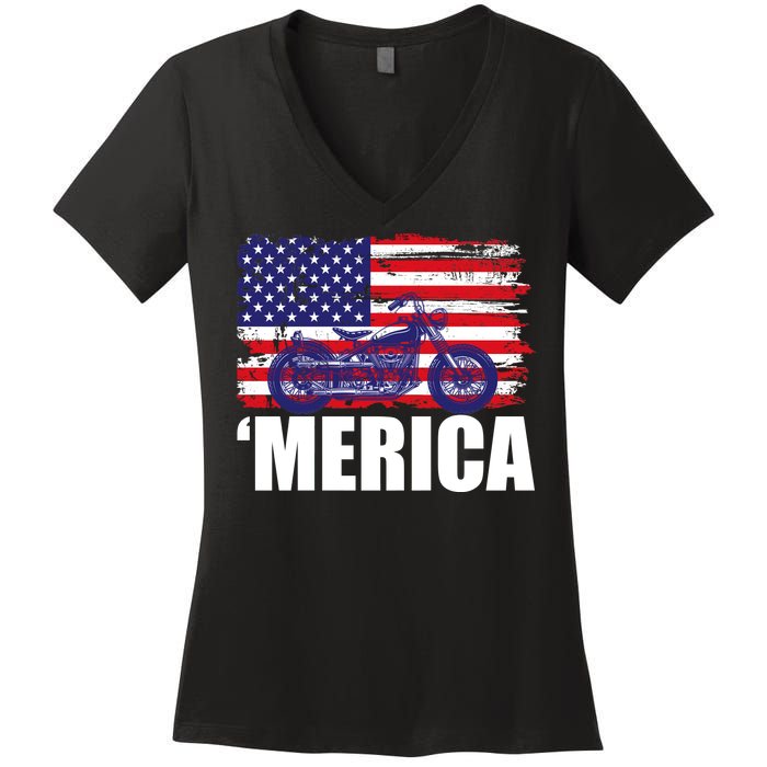 Merica USA Motorcycle  Women's V-Neck T-Shirt