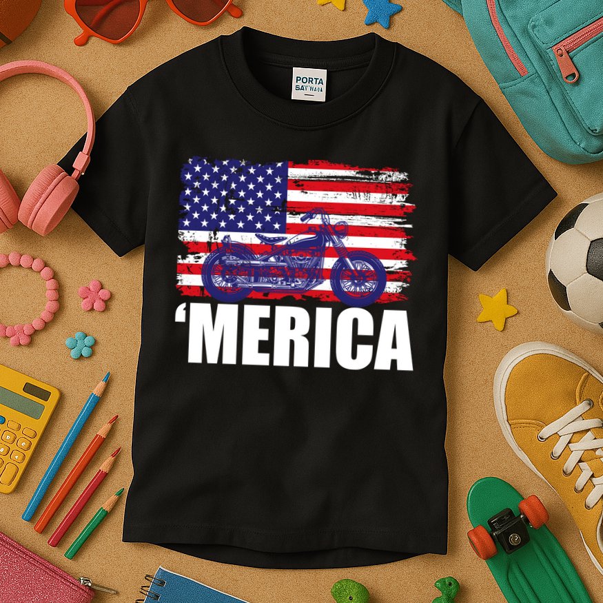 Merica USA Motorcycle  Kids T-Shirt