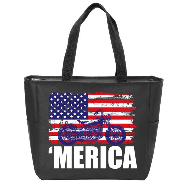 Merica USA Motorcycle  Zip Tote Bag