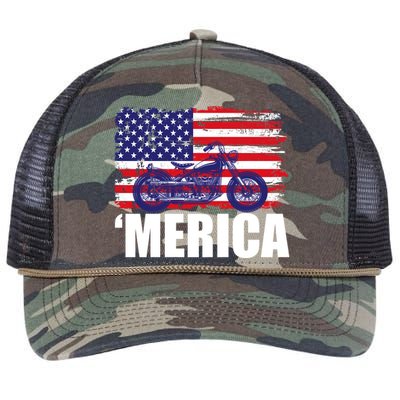 Merica USA Motorcycle  Retro Rope Trucker Hat Cap