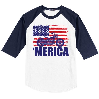 Merica USA Motorcycle  Baseball Sleeve Shirt