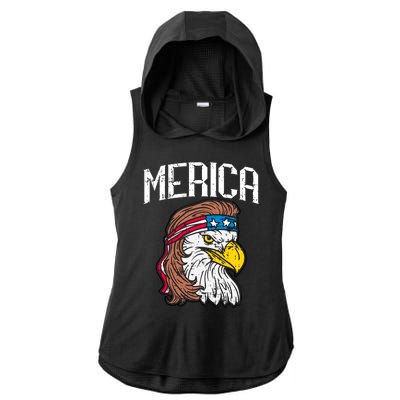 Merica Vintage Patriotic Bald Eagle Ladies PosiCharge Tri-Blend Wicking Draft Hoodie Tank