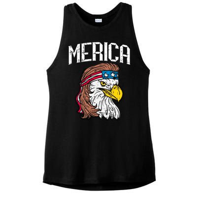 Merica Vintage Patriotic Bald Eagle Ladies PosiCharge Tri-Blend Wicking Tank