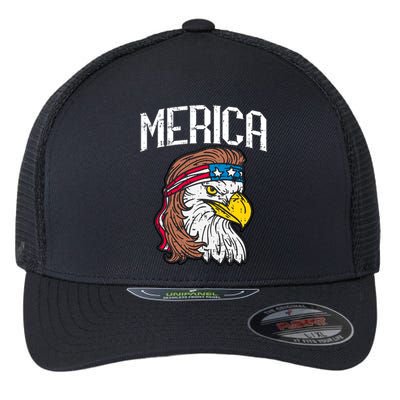 Merica Vintage Patriotic Bald Eagle Flexfit Unipanel Trucker Cap