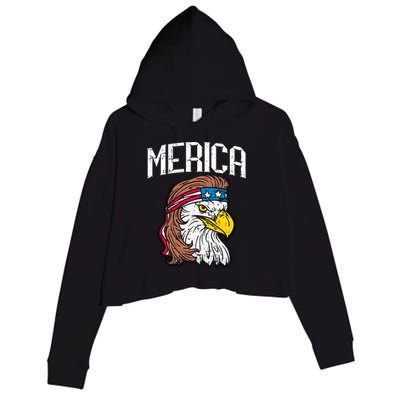 Merica Vintage Patriotic Bald Eagle Crop Fleece Hoodie