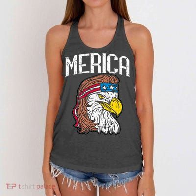Merica Vintage Patriotic Bald Eagle Women's Knotted Racerback Tank