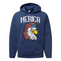 Merica Vintage Patriotic Bald Eagle Performance Fleece Hoodie