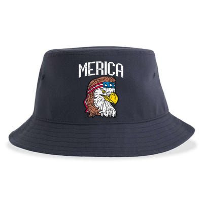 Merica Vintage Patriotic Bald Eagle Sustainable Bucket Hat