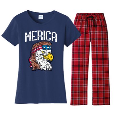 Merica Vintage Patriotic Bald Eagle Women's Flannel Pajama Set