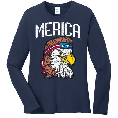 Merica Vintage Patriotic Bald Eagle Ladies Long Sleeve Shirt