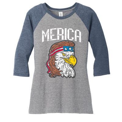 Merica Vintage Patriotic Bald Eagle Women's Tri-Blend 3/4-Sleeve Raglan Shirt