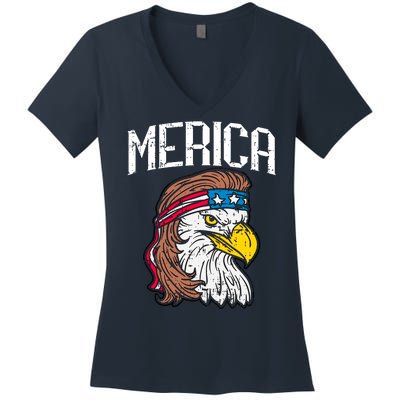 Merica Vintage Patriotic Bald Eagle Women's V-Neck T-Shirt