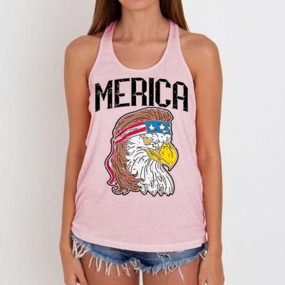 Merica Vintage Patriotic Bald Eagle Women's Knotted Racerback Tank