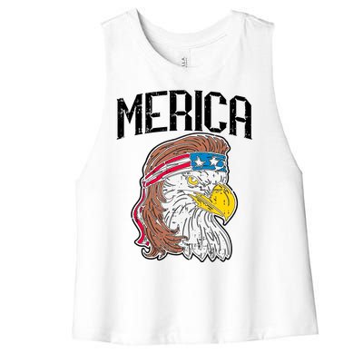 Merica Vintage Patriotic Bald Eagle Women's Racerback Cropped Tank