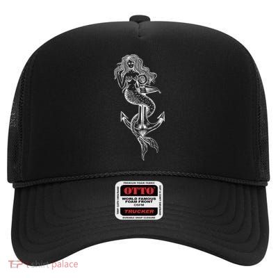 Mermaid Anchor High Crown Mesh Back Trucker Hat