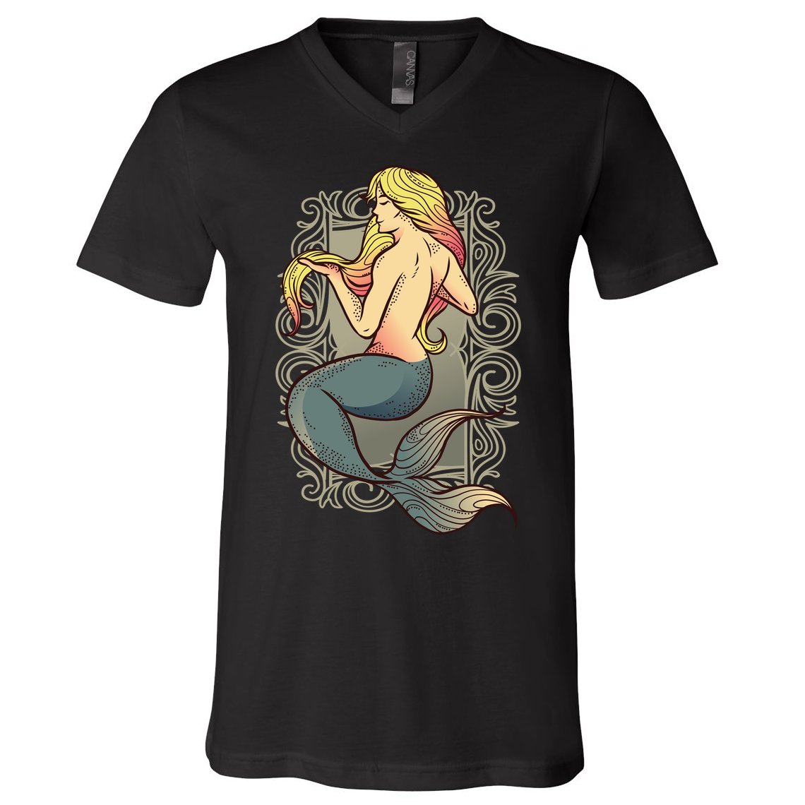 Mermaid Illustration V-Neck T-Shirt
