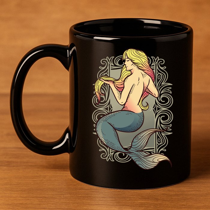 Mermaid Illustration 11oz C Handle Ceramic Mug