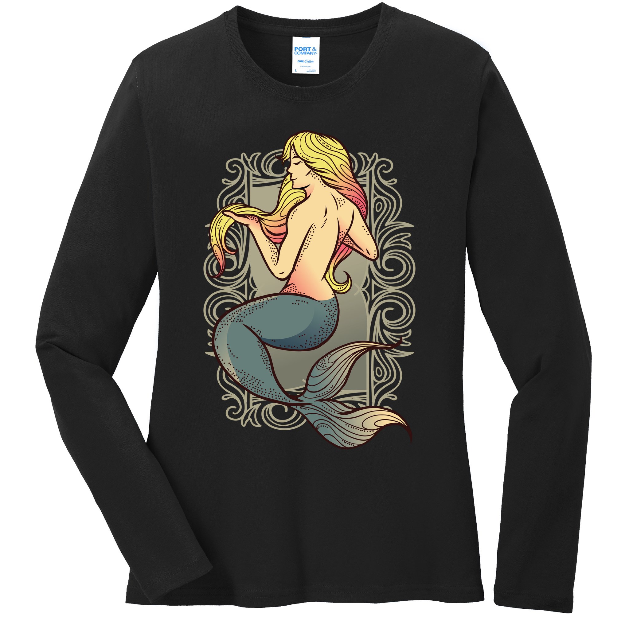 Mermaid Illustration Ladies Long Sleeve Shirt