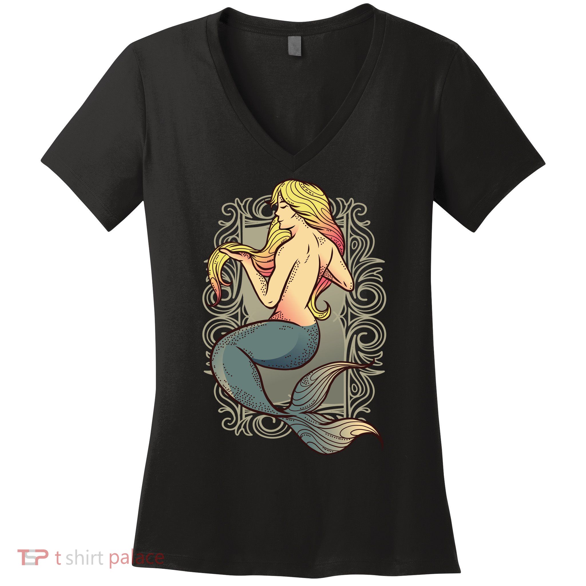Mermaid Illustration Women's V-Neck T-Shirt