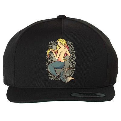Mermaid Illustration Wool Snapback Cap