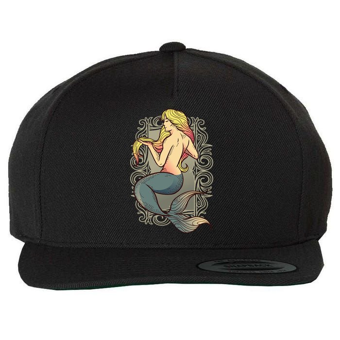 Mermaid Illustration Wool Snapback Cap
