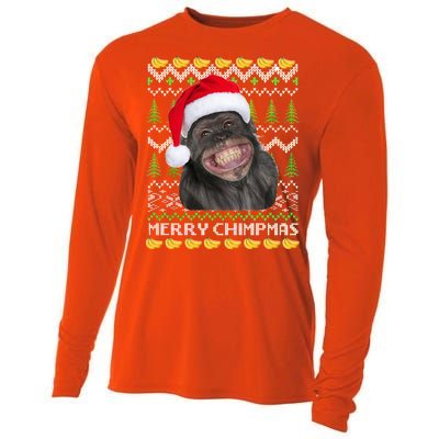 Merry Chimpmas Monkey Ugly Christmas Sweater Cooling Performance Long Sleeve Crew