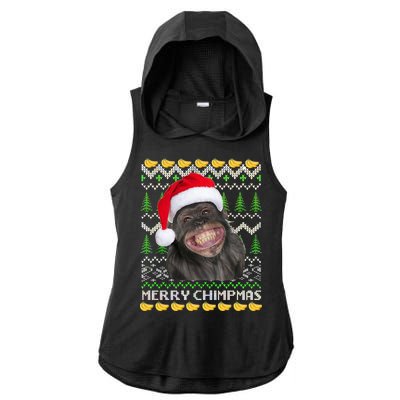 Merry Chimpmas Monkey Ugly Christmas Sweater Ladies PosiCharge Tri-Blend Wicking Draft Hoodie Tank