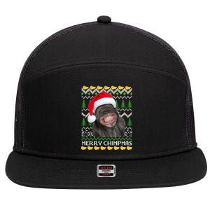 Merry Chimpmas Monkey Ugly Christmas Sweater 7 Panel Mesh Trucker Snapback Hat